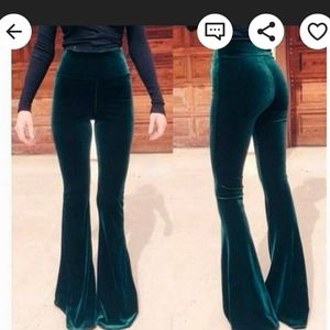 Teal/ dark green velvet  bellbottom pants